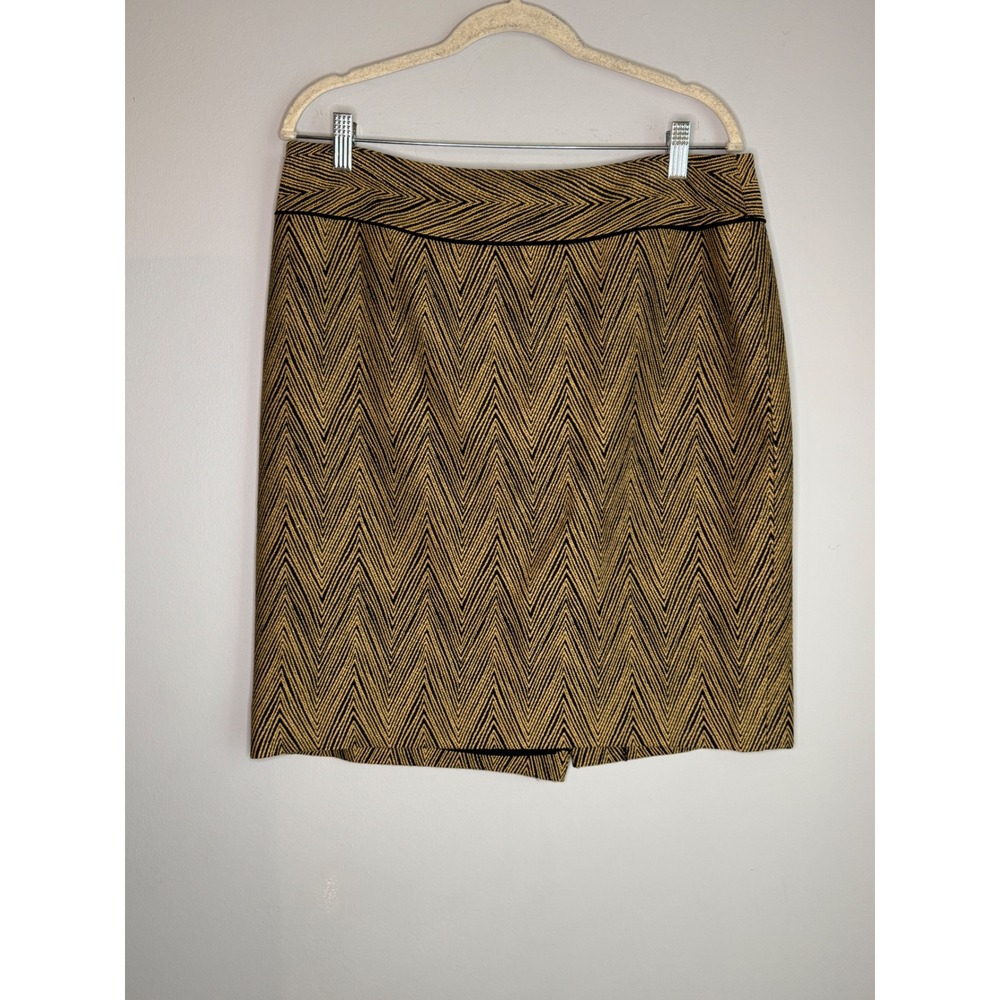 Carlisle Gold Black Chevron Metallic Pencil Skirt Size 10 Zig Zag Textured Lined